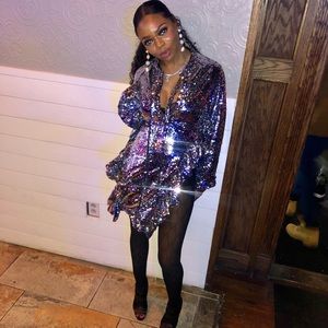 Sequin Silver ruffled dress